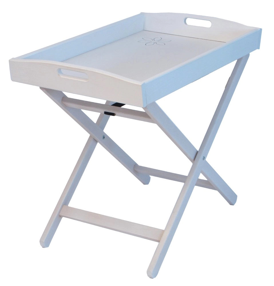 Tavolino Vassoio Pieghevole 64x40x52 cm Zeus in Legno Laccato Bianco