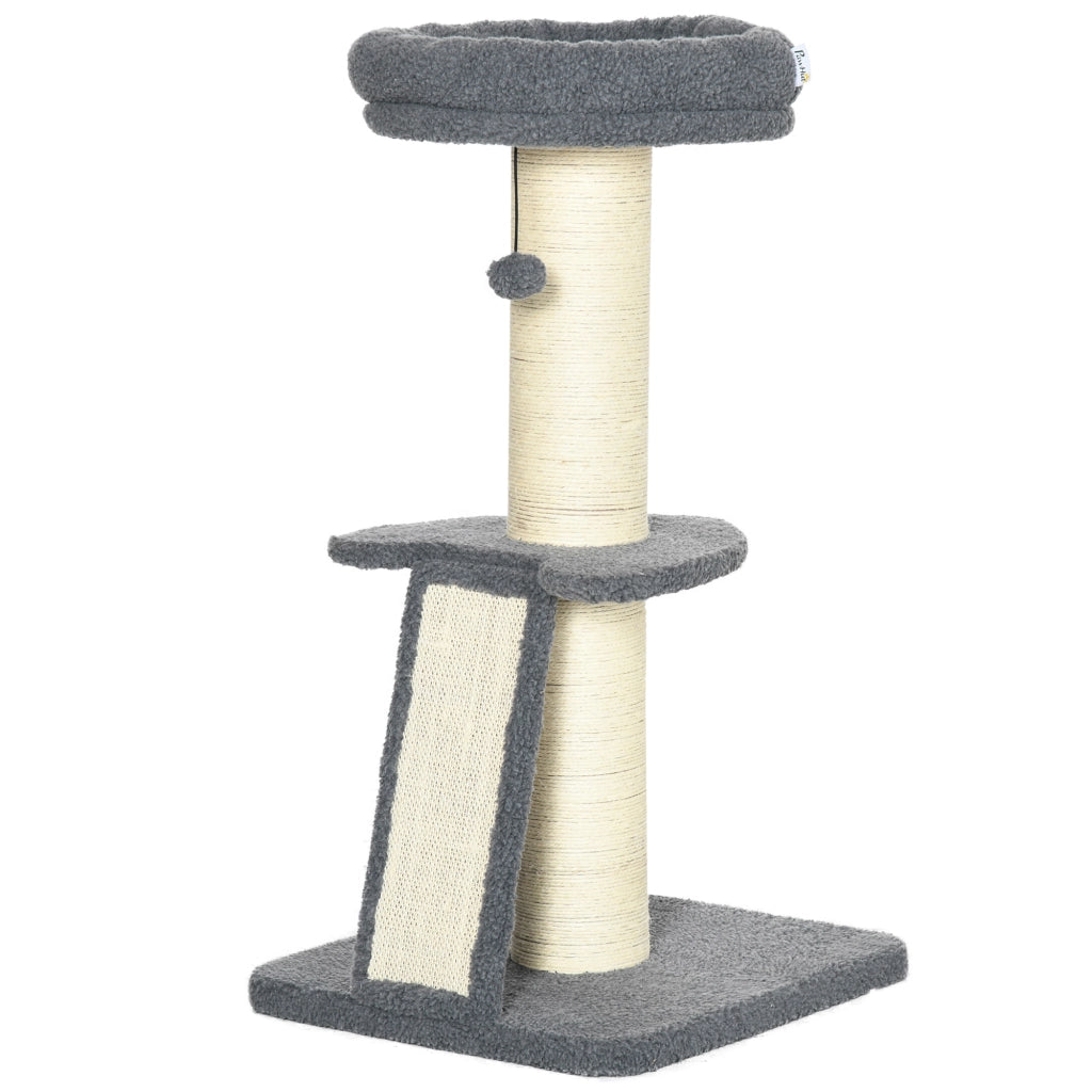 Tiragraffi con piattaforma e pallina ¨C zephmum ¨C grigio scuro e bianco crema 48x48x92 cm