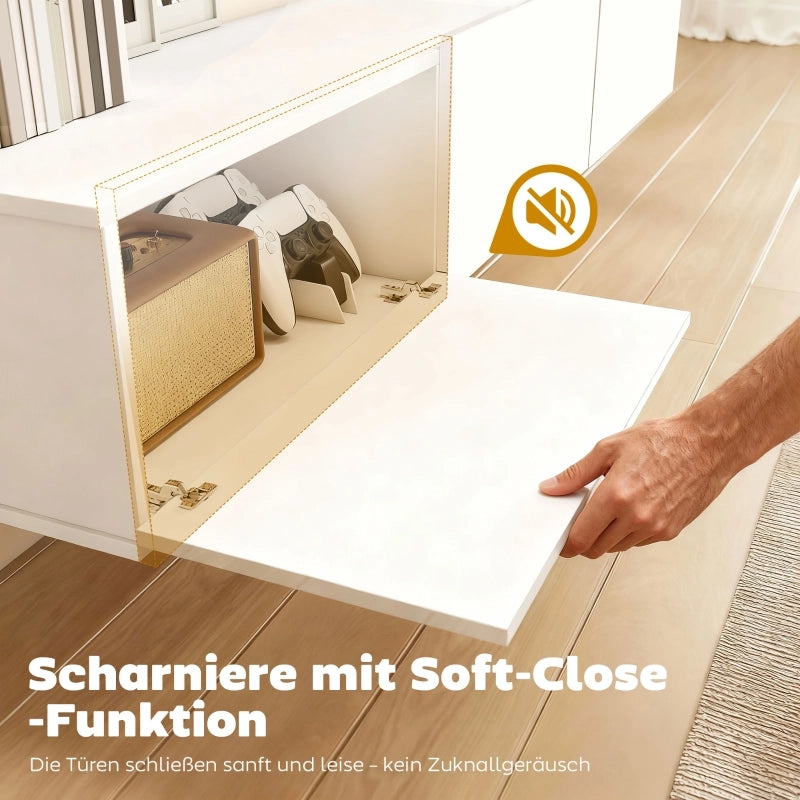 Mobile porta TV sospeso con 3 ante ribaltabili e chiusura ammortizzata, per soggiorno moderno, bianco, 180 cm
