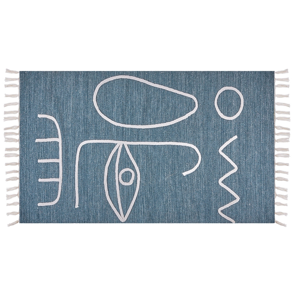 Tappeto blu 80 x 150 cm poliestere con nappe stile boho soggiorno camera da letto