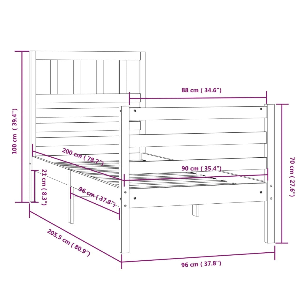 Giroletto-Struttura Letto in Legno Massello 90x200 cm 233015