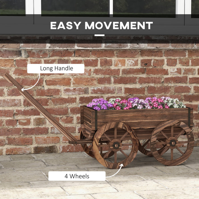 Fioriera in Legno con Ruote e Manico 120x41x54cm Fori di Drenaggio e Finitura Carbonizzata
