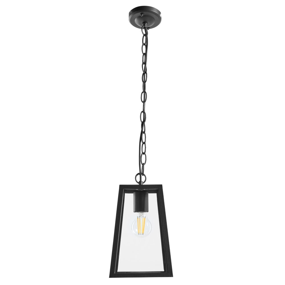 Lampada a sospensione da esterno per l'illuminazione e la decorazione del giardino, struttura in alluminio opaco, paralume in vetro, nera