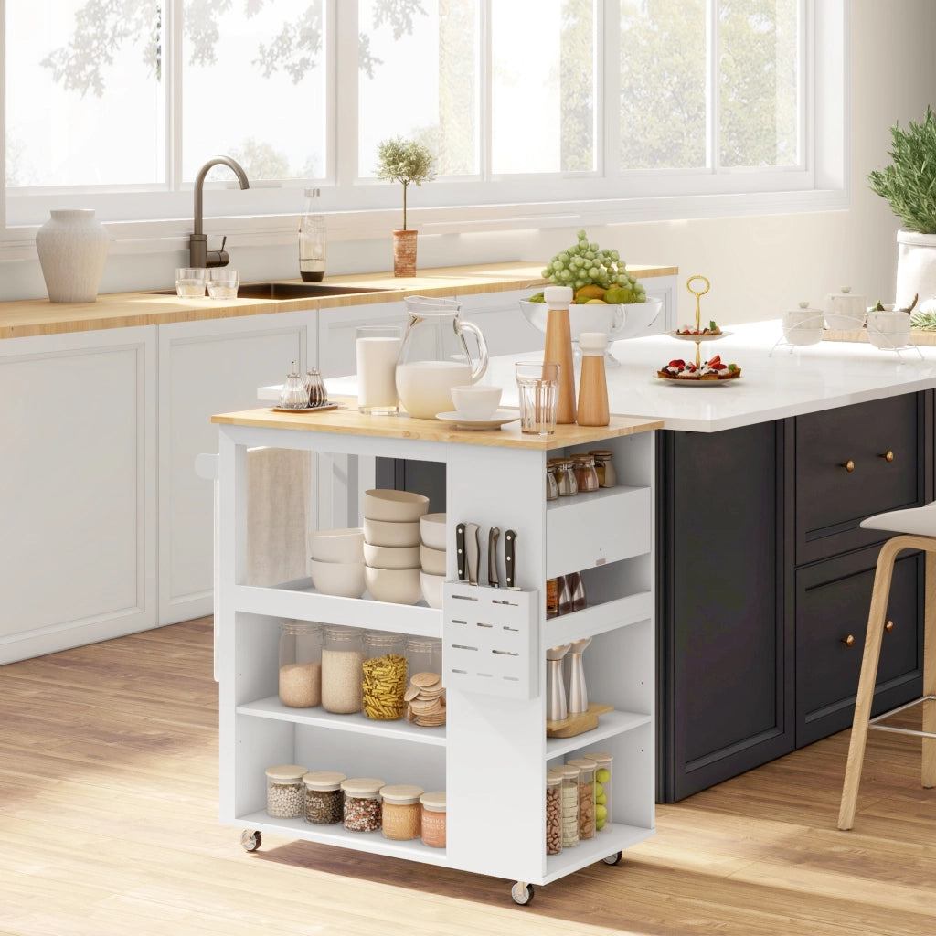 Carrello Cucina con Ripiani Regolabili ¨C Xylo ¨C Legno Bianco 86.5x47x88cm