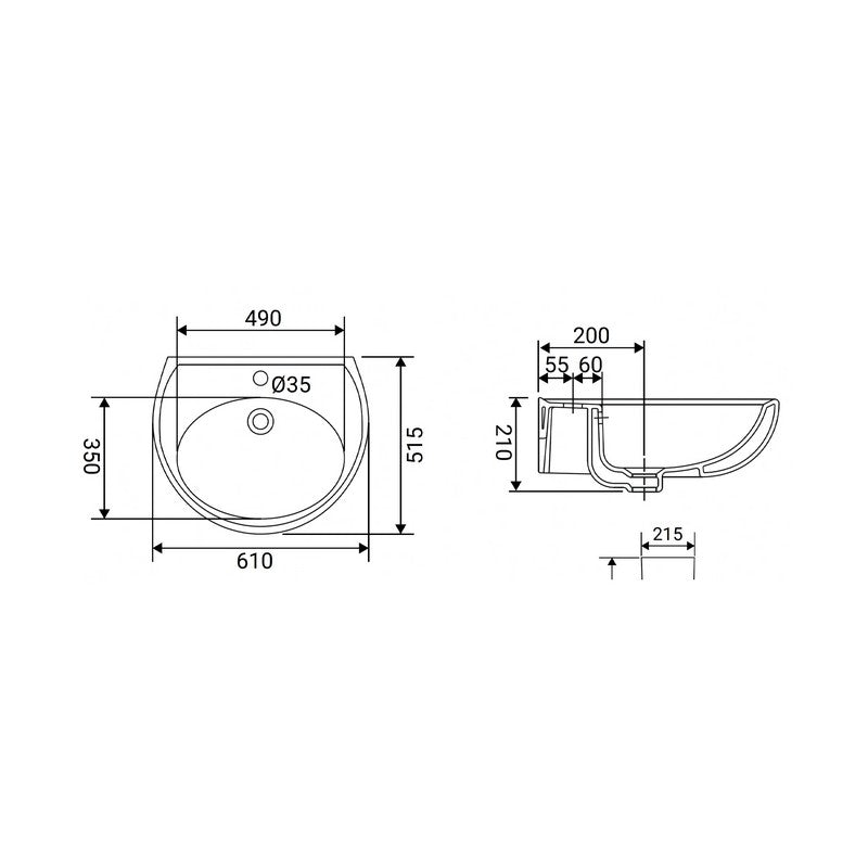 Lavabo Serie Volga 60 cm Bianco