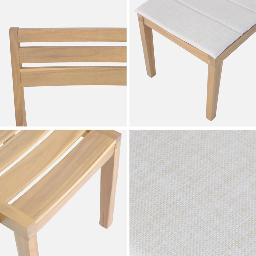 Set 4 sedie da giardino in legno di acacia con cuscino, beige