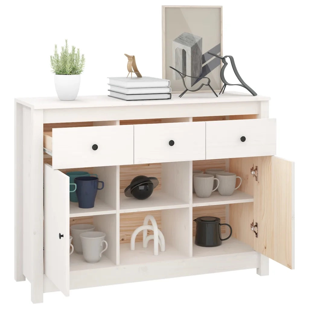 Credenza Bianca 100x35x74,5 cm in Legno Massello di Pino 814550