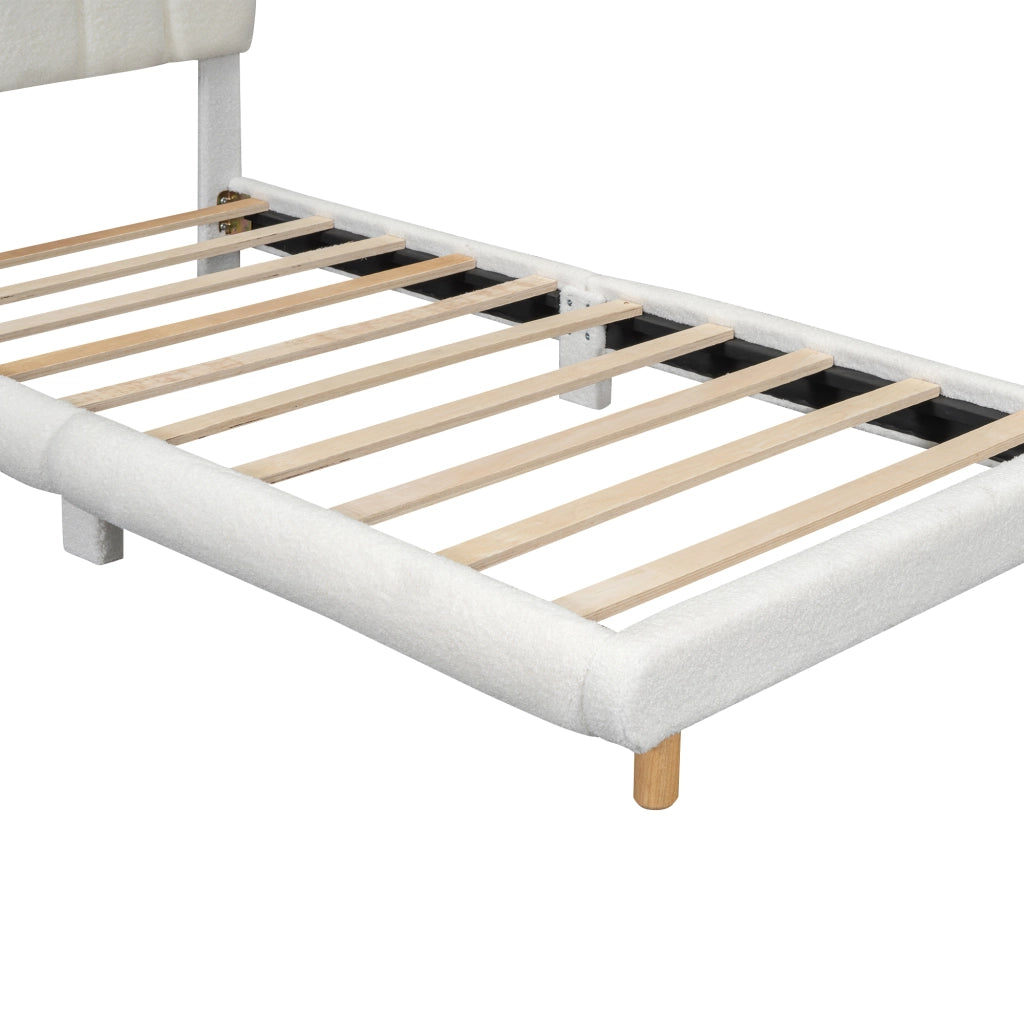 OKWISH Letto Bambino 90×200 cm, Letto Singolo con Testiera a Fiore in Peluche e Imbottitura Morbida, senza Materasso, Bianco