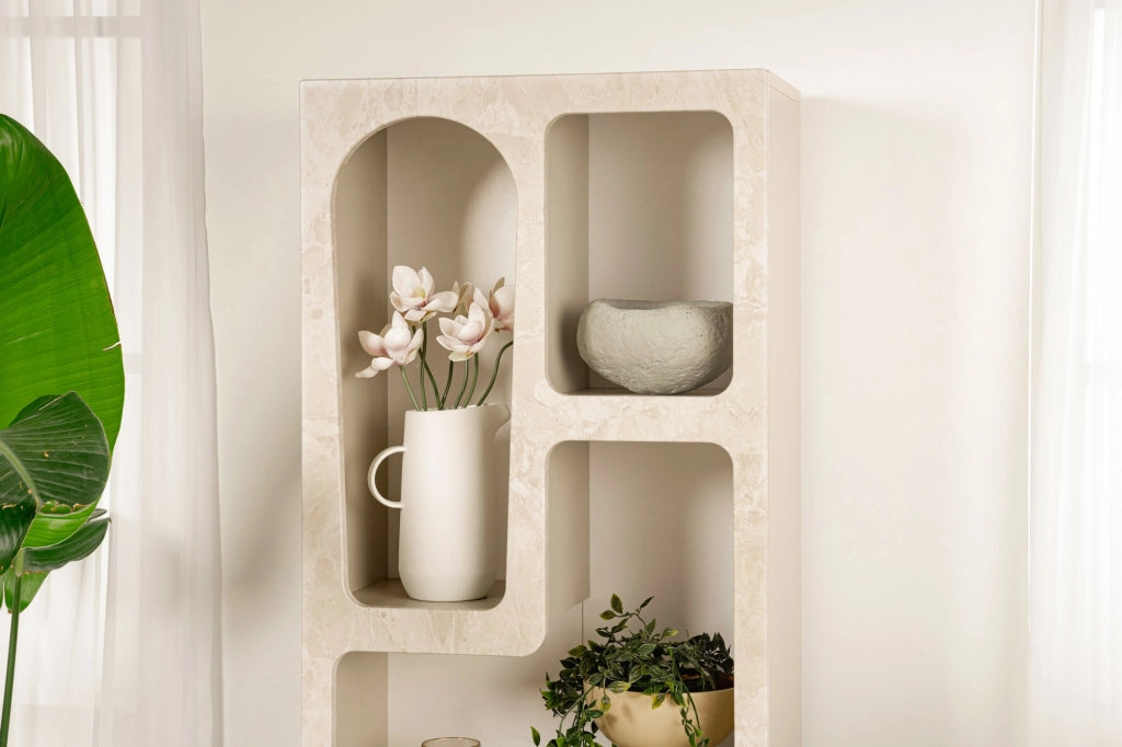 Libreria in legno "Venüs" 60 x 32 x 150 cm - marmo travertino