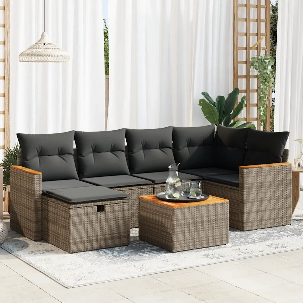 Set Divani da Giardino 7 pz con Cuscini Grigio in Polyrattan 3325924