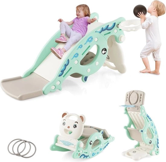 Scivolo a 4 in 1 con Cavallo Vibrazionale e Pannellista per Bambini di Età Prescolare
