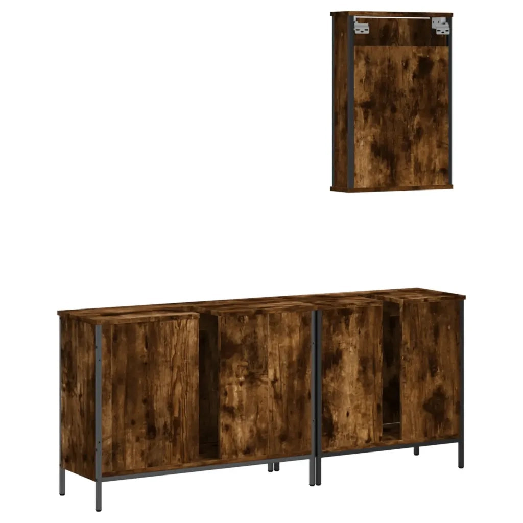 Set Mobili da Bagno | Armadio da bagno 3 pz Rovere Fumo in Legno Multistrato
