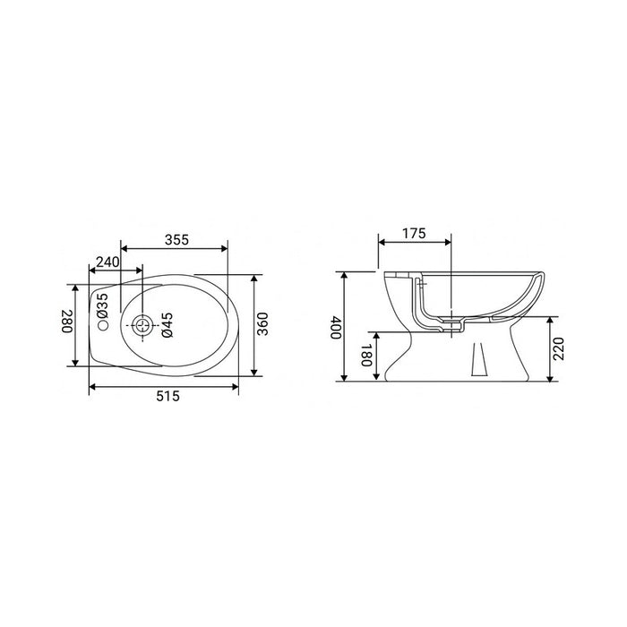 Bidet Monoforo Serie Volga Bianco