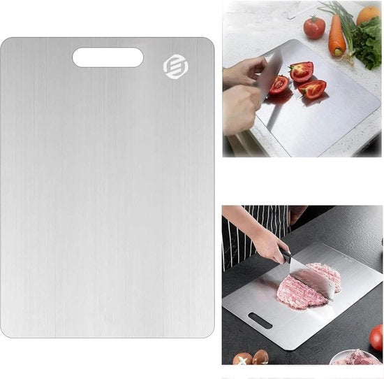 Piastra di taglio in titanio - Senza plastica - Senza fragranze - Inox - Piastra di taglio anti batterico - Resistente al lavastoviglie