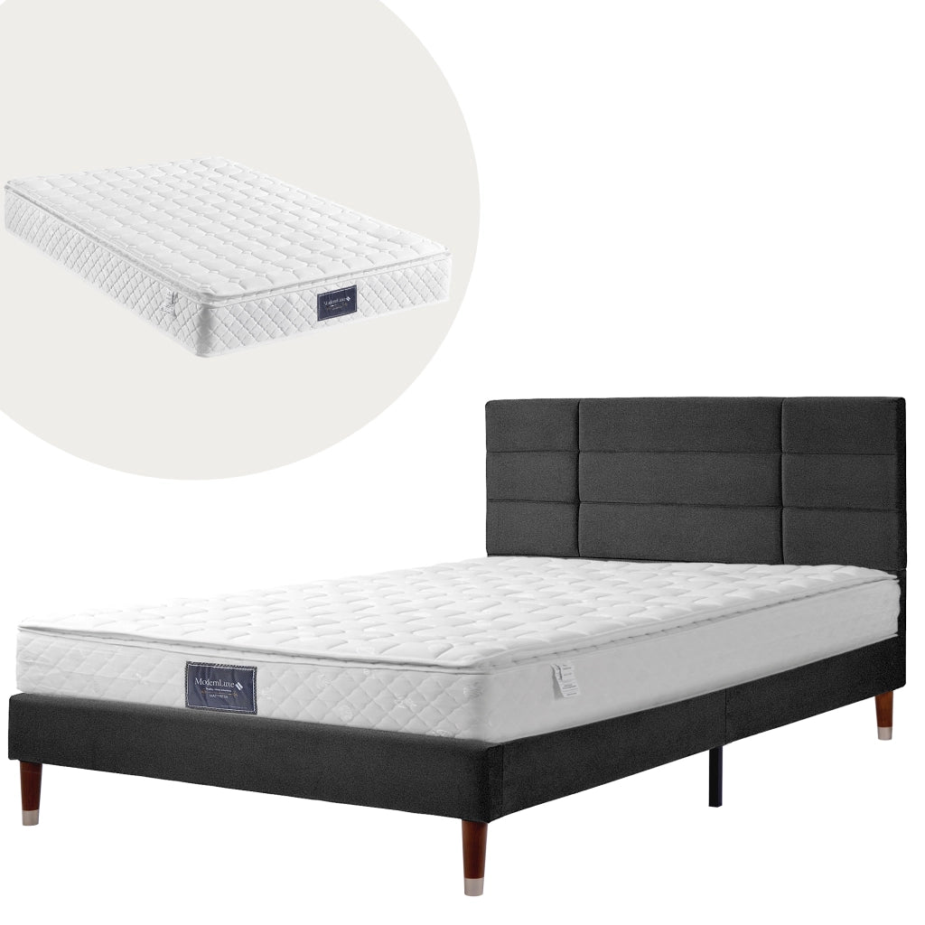 Letto imbottito in lino nero con doghe, 140x200 cm
