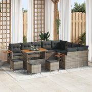 Set divano da giardino di 13 pezzi con cuscini grigio in polyrattan e acacia