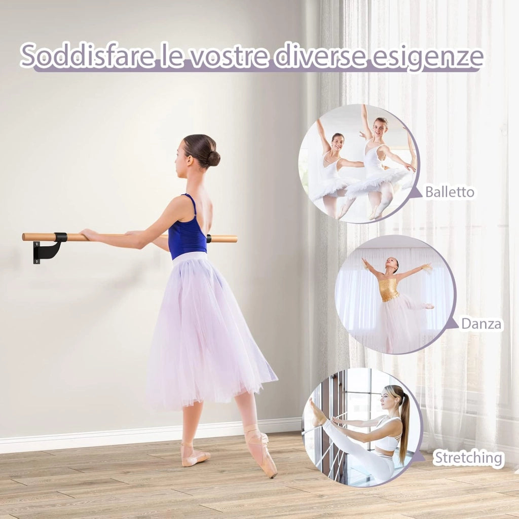 Sbarra Danza Classica da Parete, Barra per Balletto Singola, Idelae per Yoga, Stretching, Allenamento e Pose di Balletto, 120 x 15,5 x 31 cm