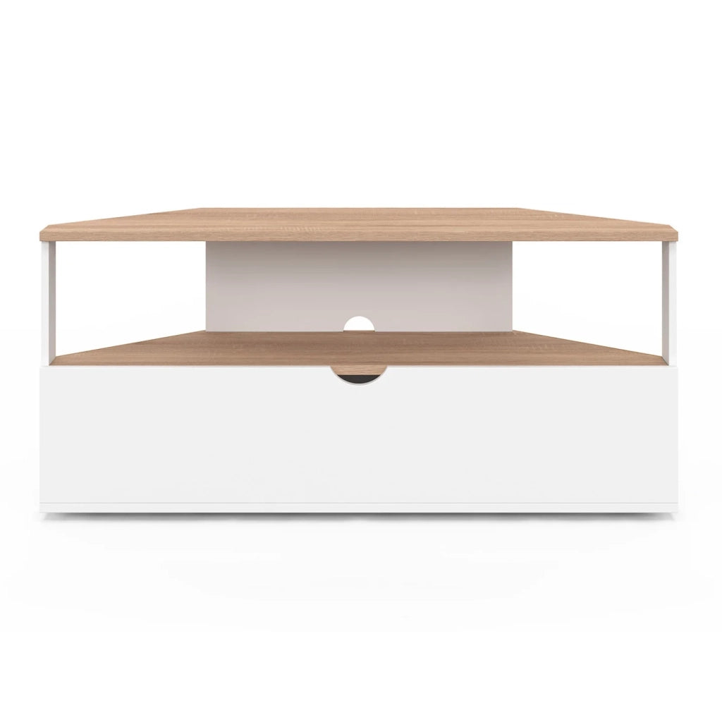 IDMarket - Mobile TV angolare ELI 100 cm in legno effetto faggio e bianco