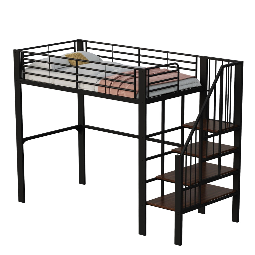 Letto a soppalco 90 x 200 cm in metallo nero con scala