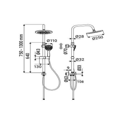 Colonna Doccia Logan Finitura Acciaio 5 Getti