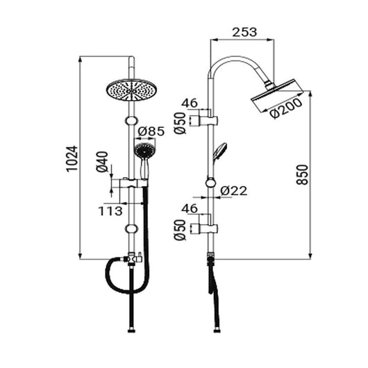 Colonna Doccia Luna Cromo con Doccetta 3 Getti