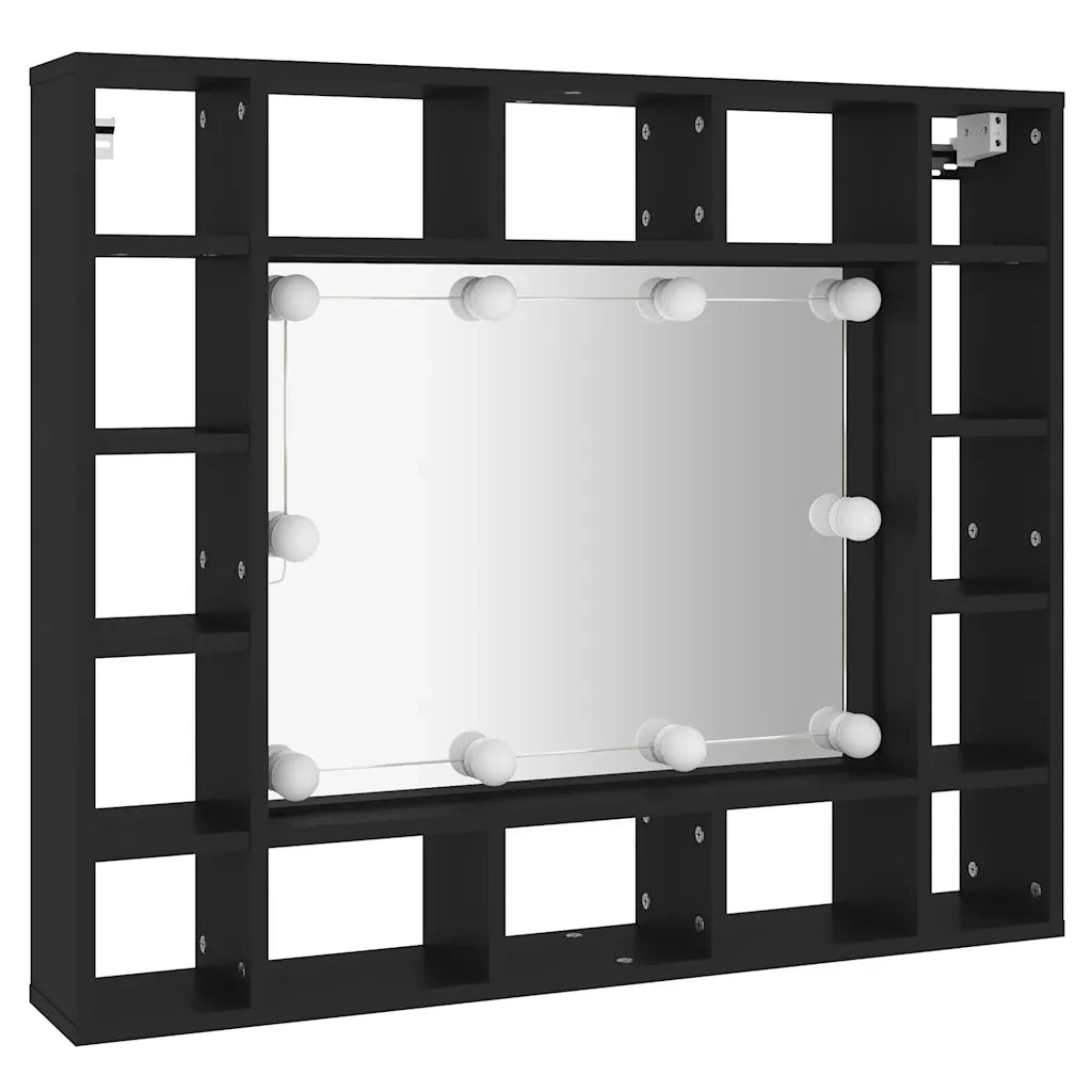 Armadietto a Specchio | Armadio da bagno con LED Nero 91x15x76,5 cm