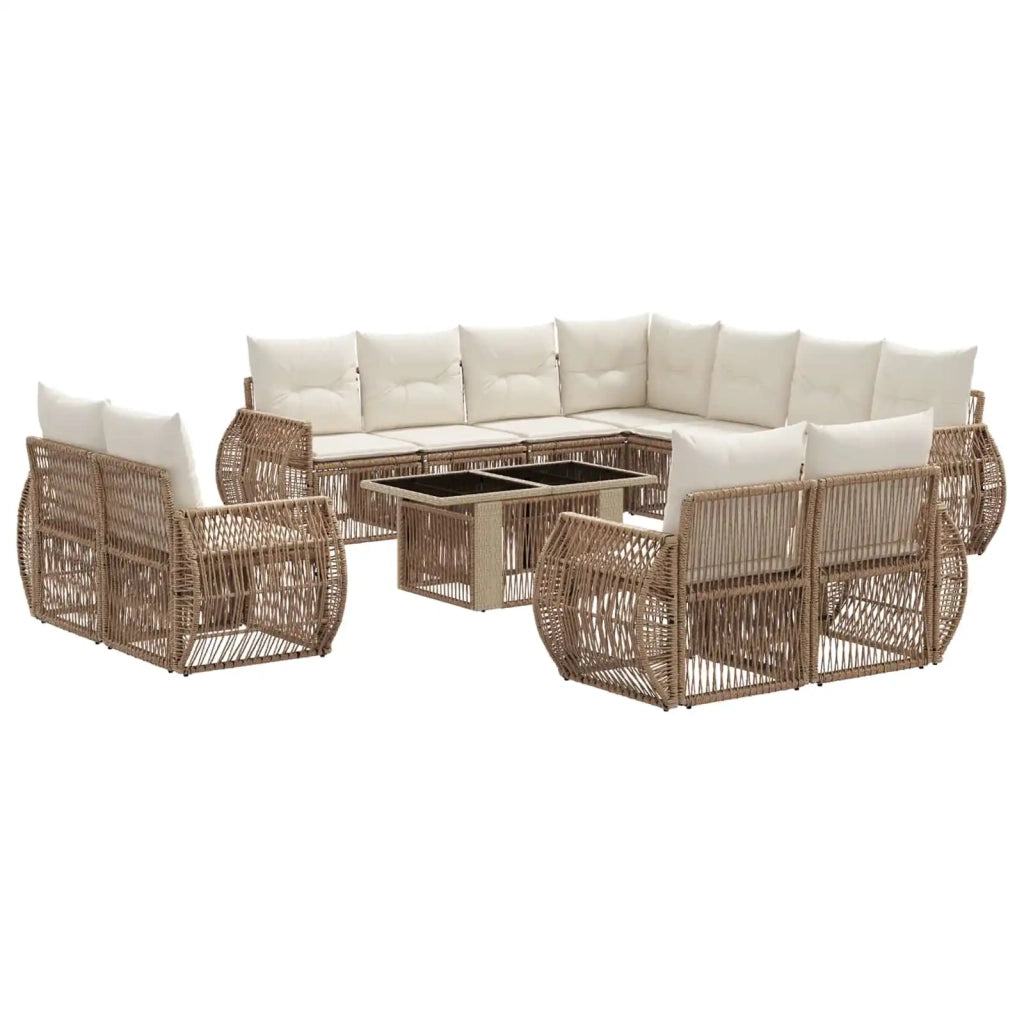 Set Divano da Giardino 12 pz Beige e Bianco Crema polyrattan 3437025