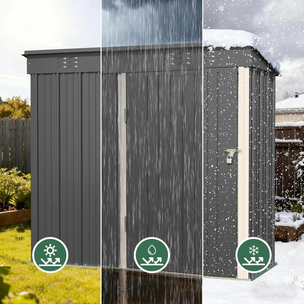 Casetta per attrezzi in metallo,Capanno per Attrezzi da Giardino in Metallo con Ripiani Regolabili, Tetto Inclinato, Prese d'Aria,per Prato, Patio e Cortile161x94x182CM,Grigio