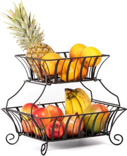 Etagère per frutta e verdura extra grande - piatto per frutta metallo a due piani - fruttaio nero - etagère per piatti per frutta - 38,5 x 32,7 x 35,5 cm