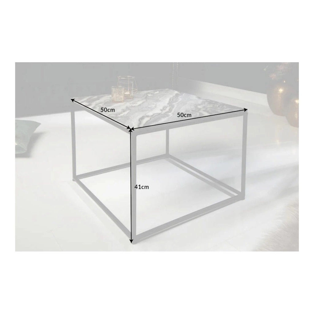 Table basse ABITTA carrée 50 cm in marmo grigio – Tavolino moderno con piano minerale e gambe in metallo