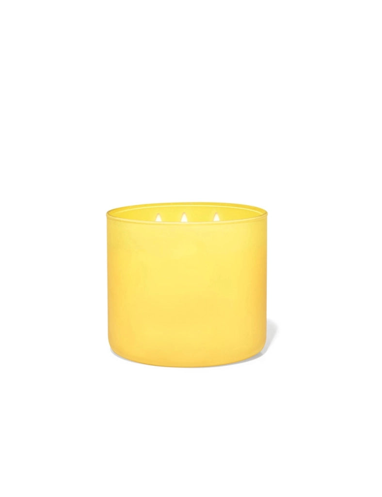Candela profumata 3 stoppini giallo cera di soia essenza limone/vetro