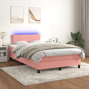 Letto a Molle con Materasso e LED Rosa 120x200 cm in Velluto 3134278