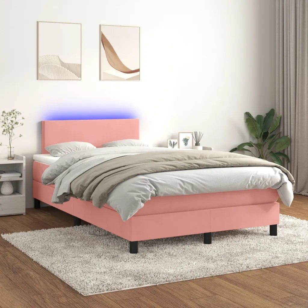 Letto a Molle con Materasso e LED Rosa 120x200 cm in Velluto 3134278