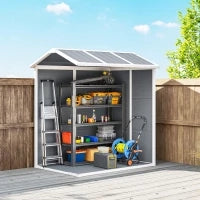 Casetta da Giardino in Resina con Pavimento, Porta con Blocco e Finestra, 1.3 x 1.8 m, Grigio