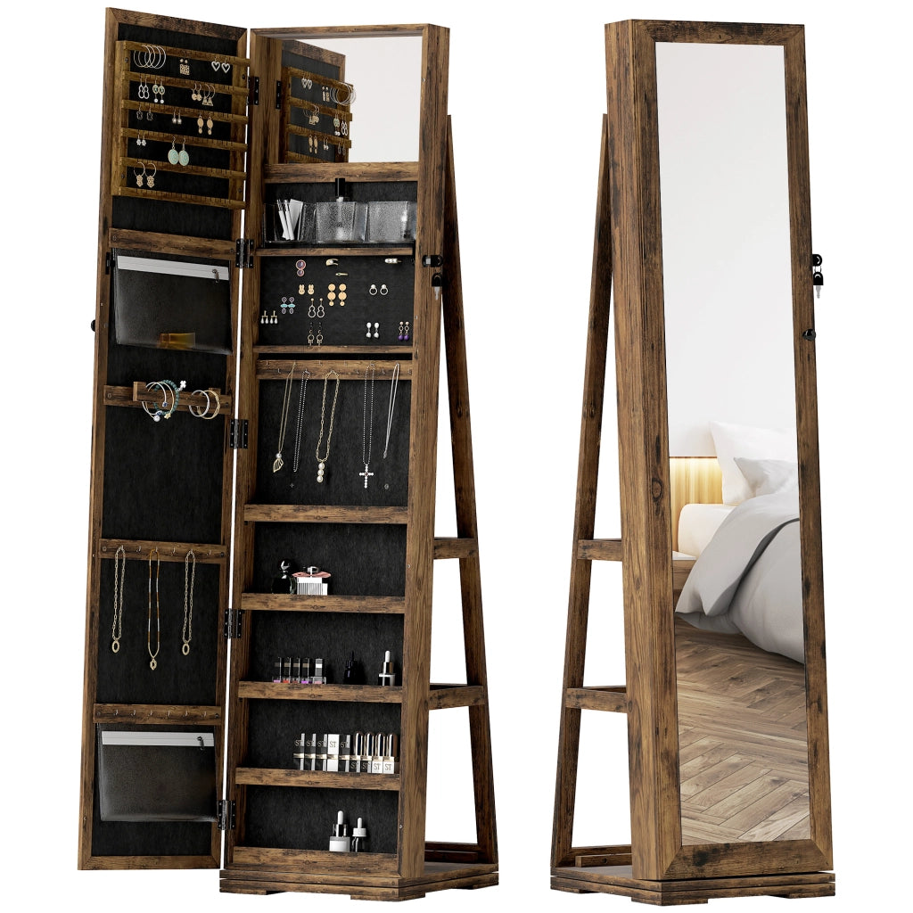 Armadio gioielli scorrevole con specchio ¨C zephmum ¨C marrone rustico 40x20x80