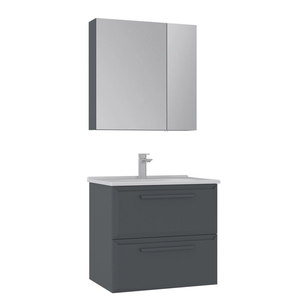 Set mobile lavabo con specchio (2 pezzi) "Nuvola 65 v2" - 65 x 50 x 62 cm - Antracite