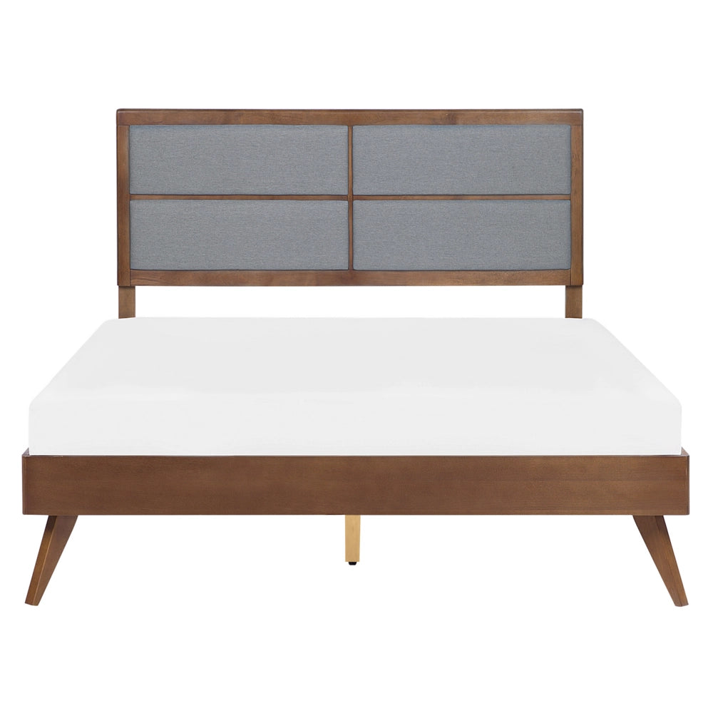 Letto 160 x 200 cm in frassino scuro con testiera imbottita in MDF e rete a doghe