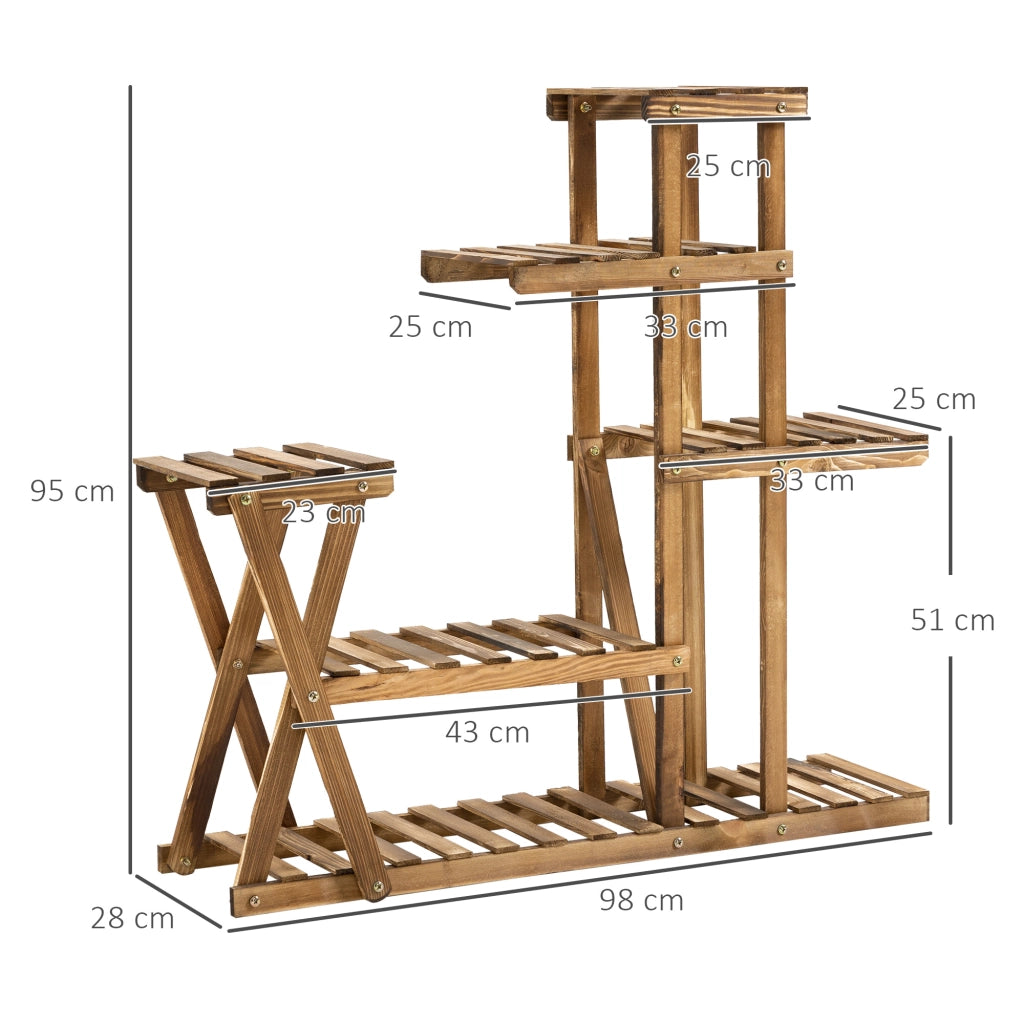 Scaffale per Piante con 5 Livelli in Legno ¨C Zephmum ¨C 98x28x95 cm Carbonizzato