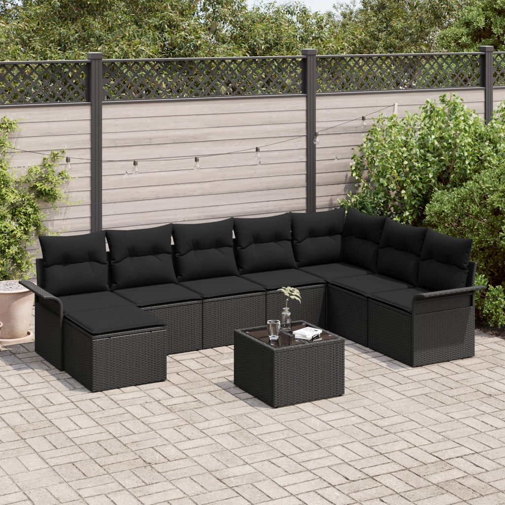 Set di divani da giardino composto da 9 pezzi in polyrattan beige