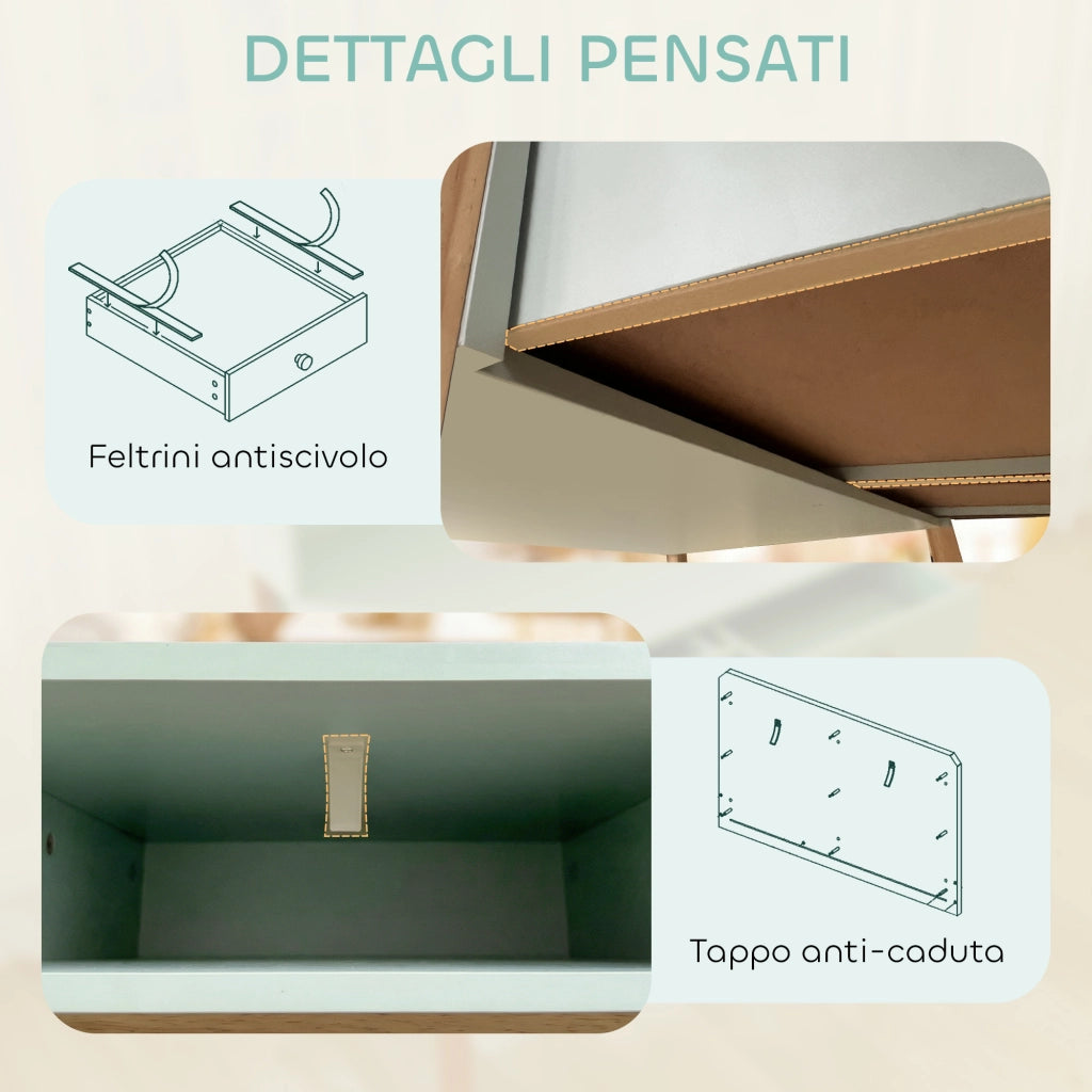 Scrivania per Bambini 5-12 Ani con 3 Ripiani e 2 Cassetti, in Legno, 90x52x105 cm, Verde