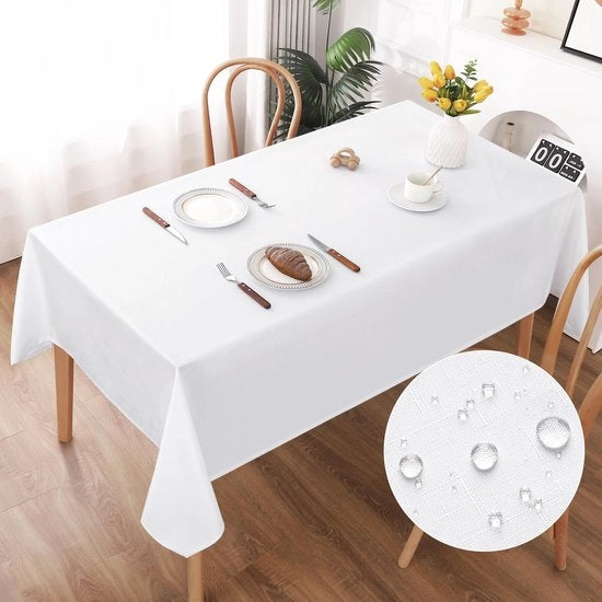 Tavolo Coperto in Lino, Bianco, 140x220cm, con Effetto Lotus, Impermeabile all'Acqua, Resistente ai Graffi, Ideale per Salotto, Cucina, Terrazza, Giardino