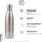 Termos doppio strato in acciaio inossidabile - 500 ml - Argento metallico - Bevande fredde 24 ore - Bevande calde 12 ore - Doppio strato - BPA libero