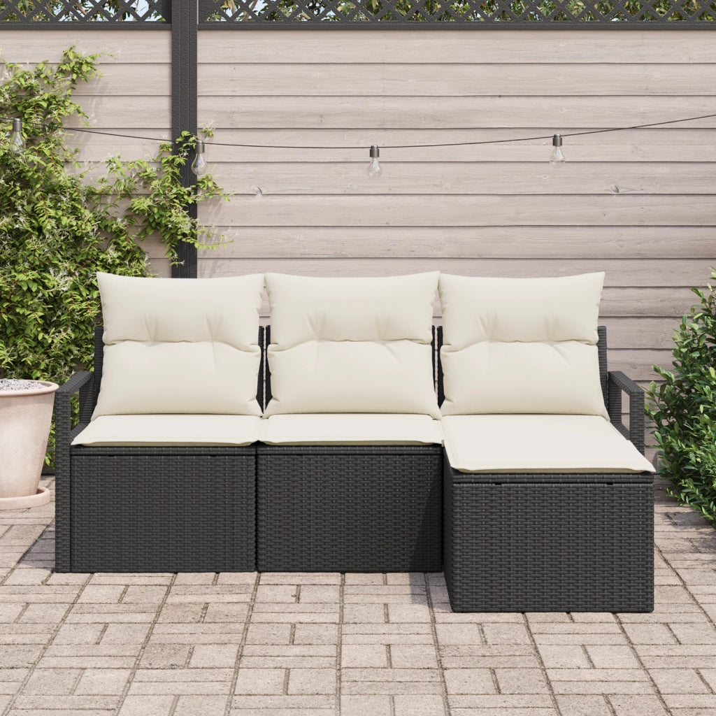 Set Divano da Giardino 4 Pezzi con Cuscini Nero Polyrattan