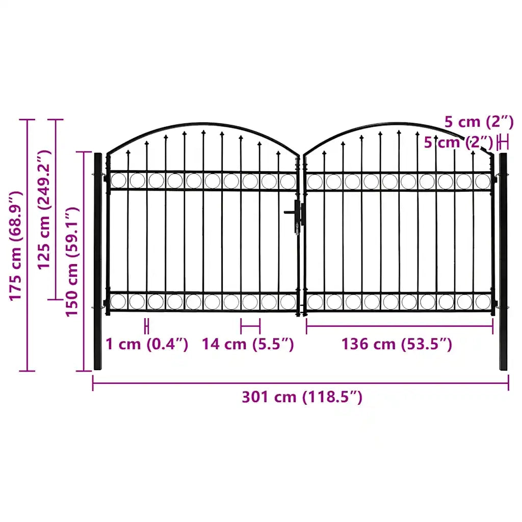 Cancello per recinzione Assen a doppia anta con parte superiore ad arco in acciaio 300x125 cm 143089
