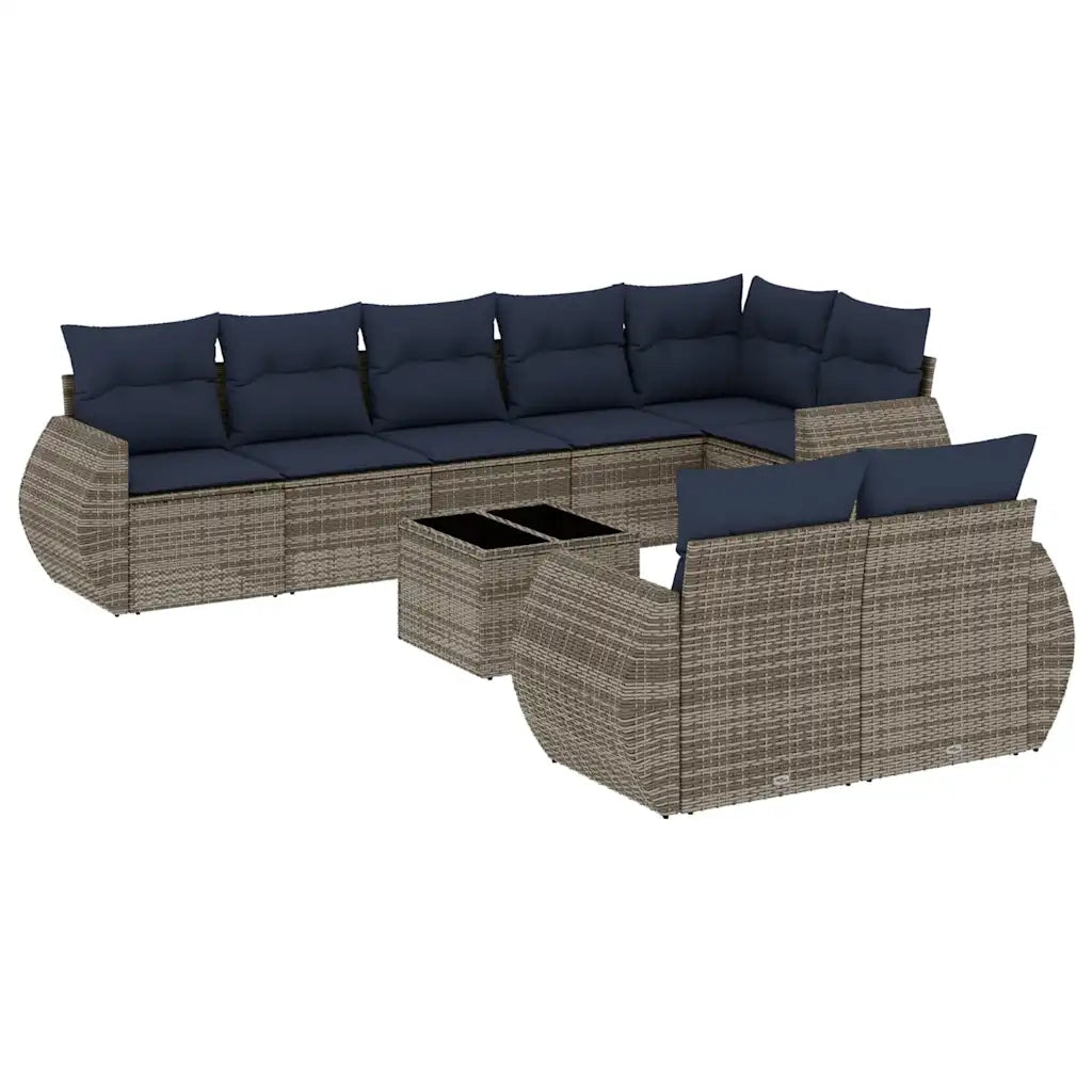 Set Divani da Giardino 9 pz con Cuscini Grigio in Polyrattan 3221630