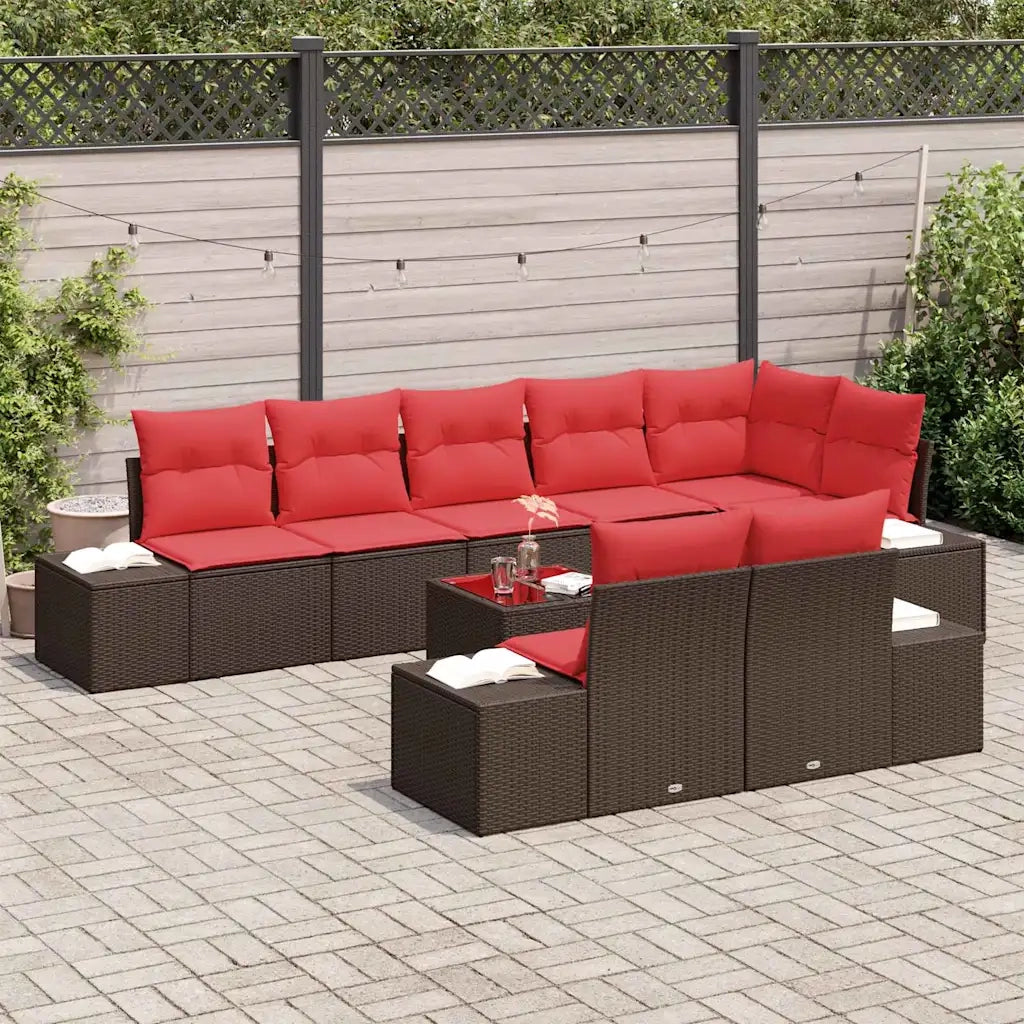 Set Divano da Giardino con cuscino 9 pcs Marrone polyrattan