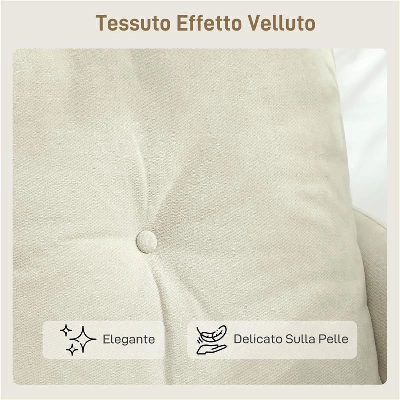 DIVANO 2 POSTI MODERNO CON SCHIENALE TRAPUNTATO A BOTTONI E RIVESTIMENTO IN VELLUTO, 124X73X92 CM, CREMA