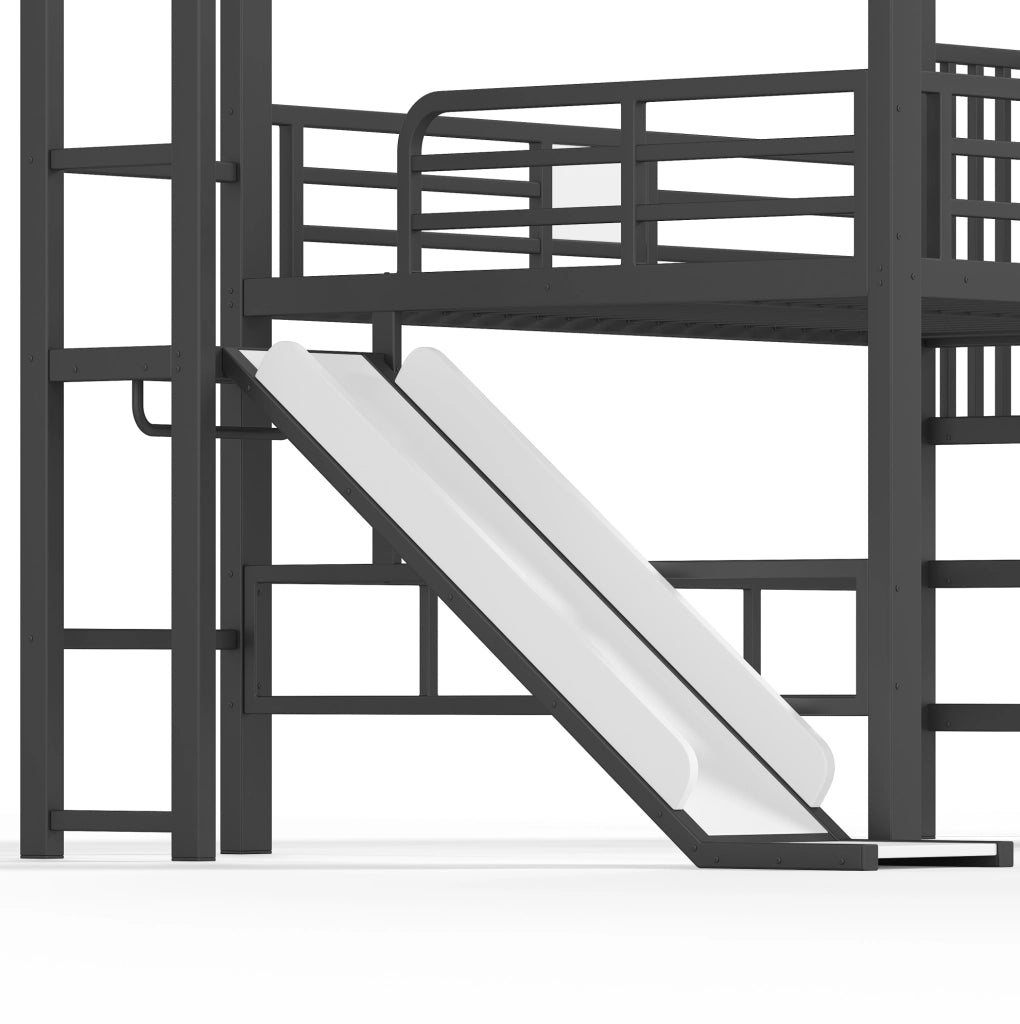 Letto a soppalco per bambini 140x200 cm con scivolo, scala e LED Bluetooth nero HAVRYA