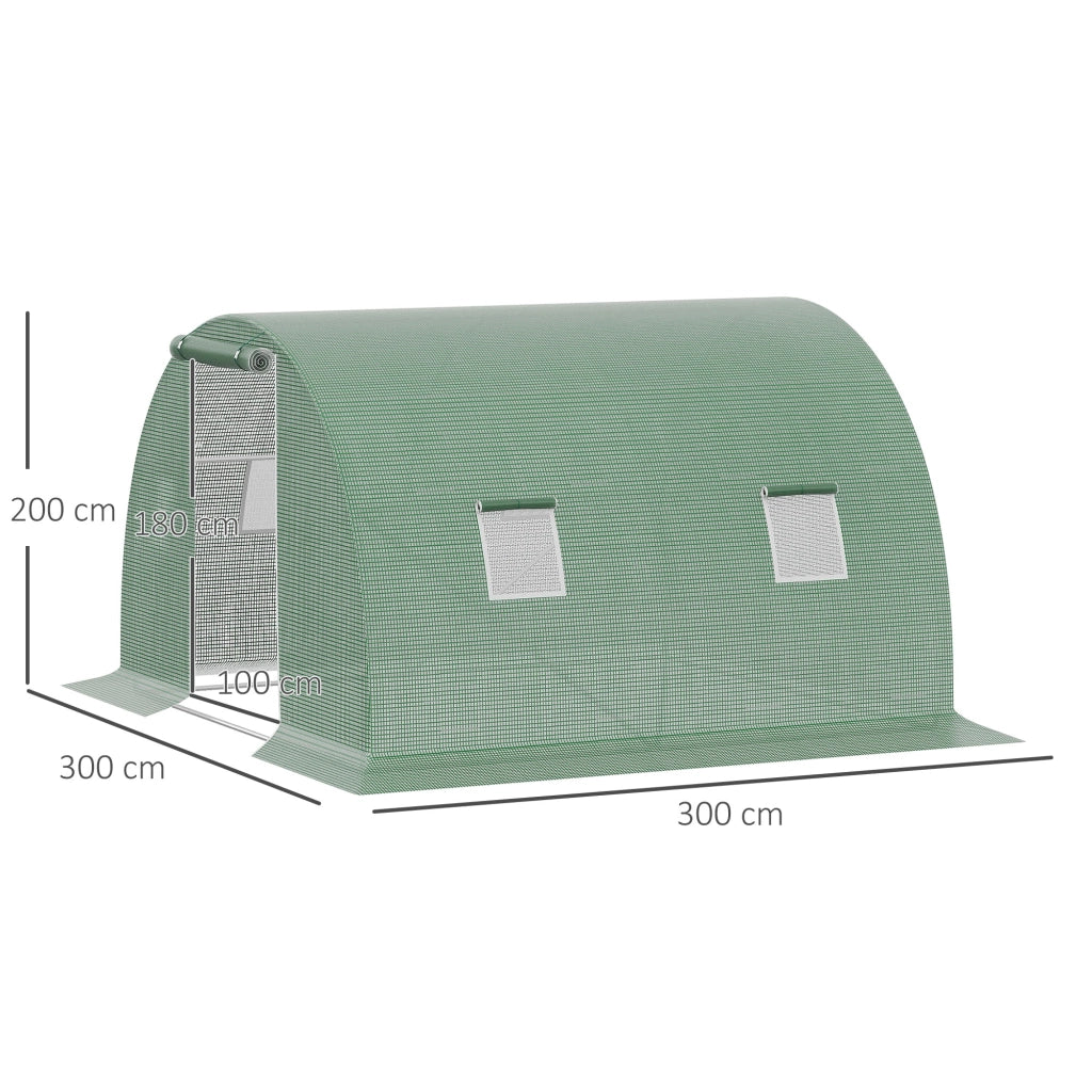 EasyComfort Serra a Tunnel da Esterno 3x3x2m con Copertura in PE, Porta con Cerniera e 4 Finestre, Verde