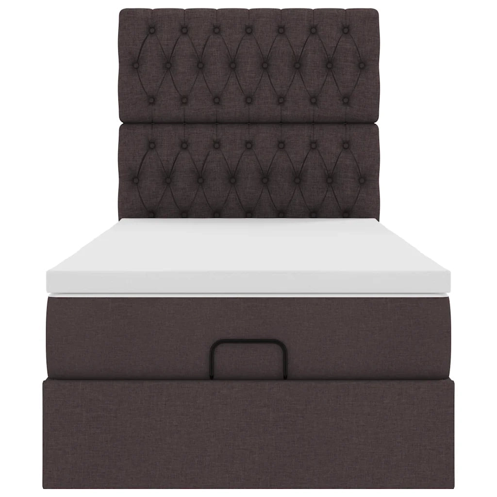vidaXL Pouf Letto con Materasso e LED Marrone Scuro 90x200 cm Tessuto